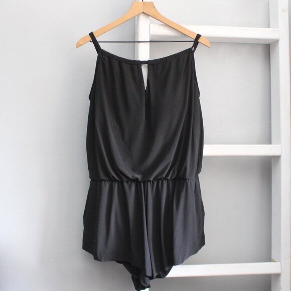 Aqua Green Women's Black Standard Keyhole Blouson Romper One-Piece Swimsuit XL - Picture 2 of 10